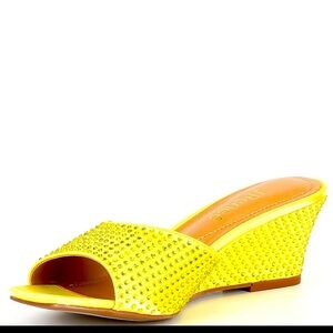 K Renee Coralie rhinestone embellished wedge sandals 6.5 yellow